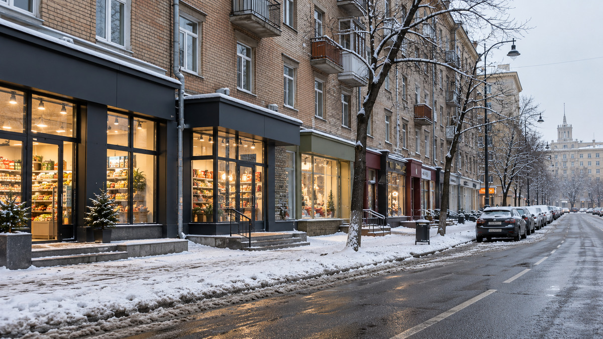 Urban retail premises in winter