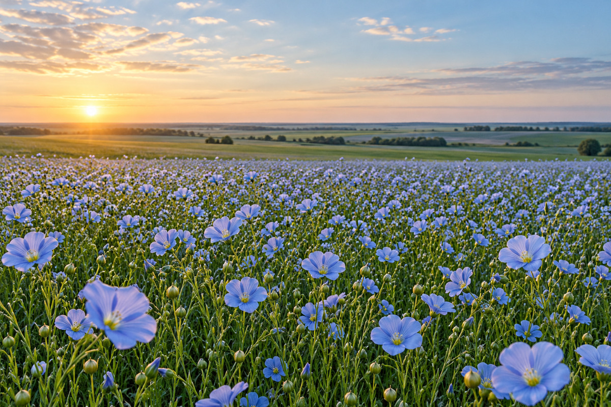 Oilseed flax field in southern Russia